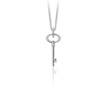 14krt witgouden sleutel met diamant 14=0.06crt (27.5x12.5mm) - 600445