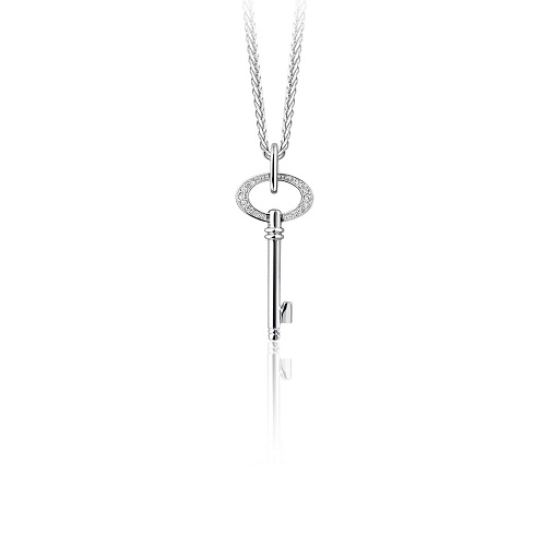 14krt witgouden sleutel met diamant 14=0.06crt (27.5x12.5mm) - 600445